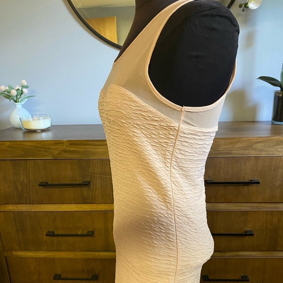 Cream Ribbed/Mesh Bodycon Dress - Picture 5 of 5